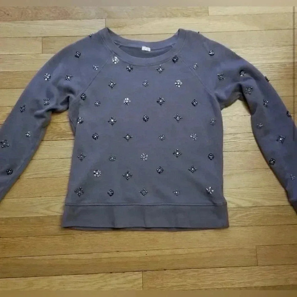 J. Crew Women’s Beaded, Rhinestone, Sequin Gray Sweatshirt Top Size Small - Picture 2 of 11